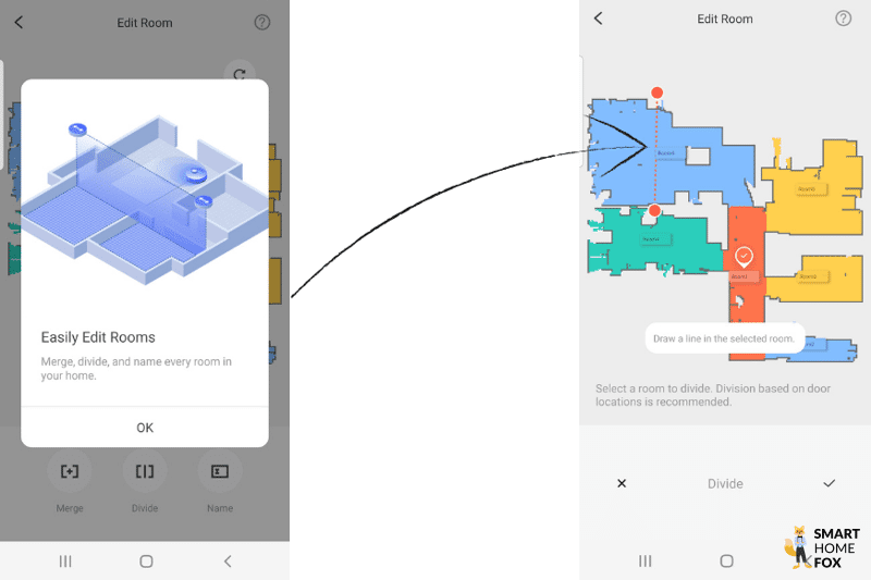 A room is divided in the Roborock Q7 Max+ App.